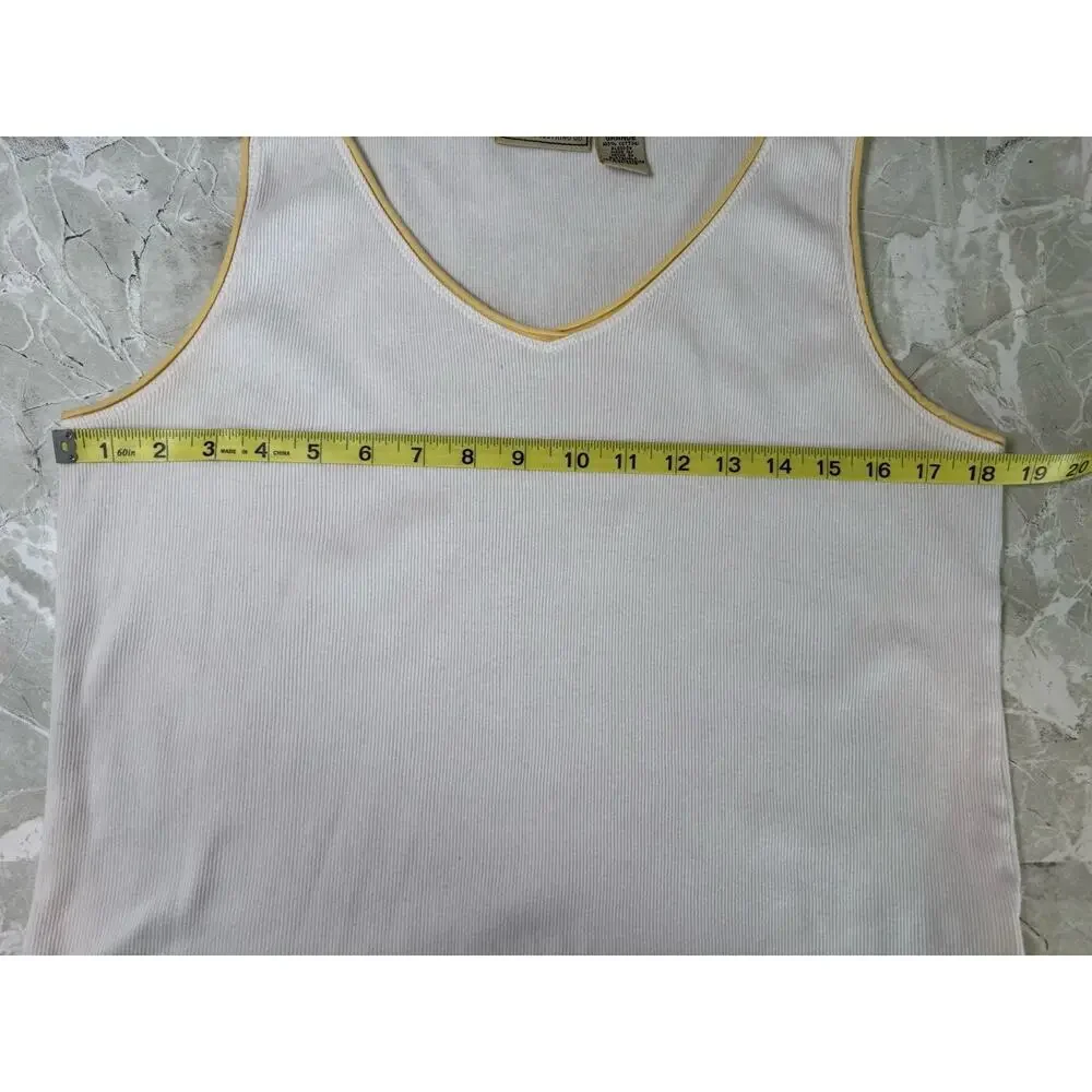 Vintage Y2K Route 66 White‎ Tank Top Yellow Piping Ribbed Size XL 100% Cotton